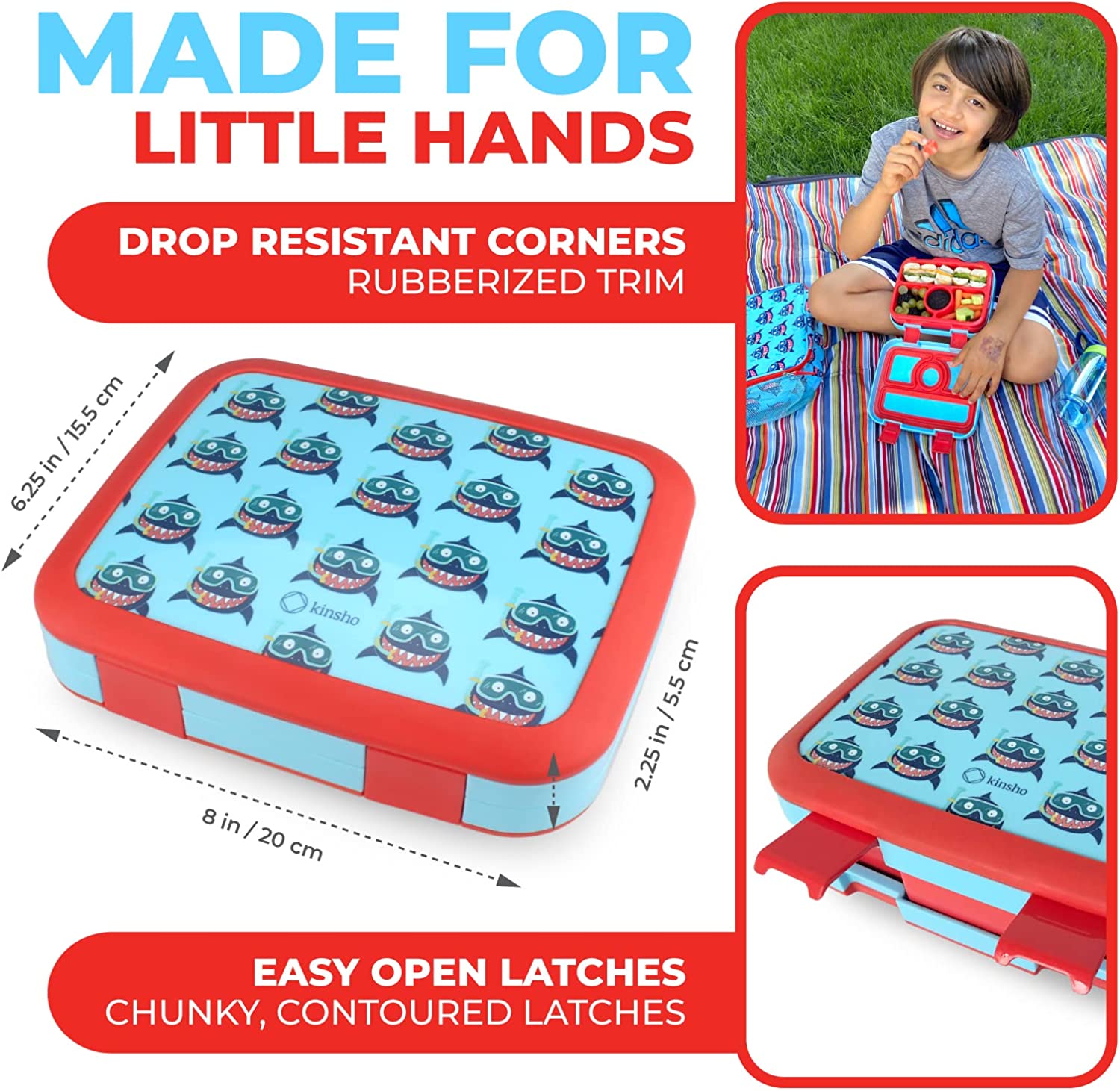 LONCHERA BENTO PARA NIÑOS PEQUEÑOS, TAPA SEGURA DE 4 PORCIONES - 3