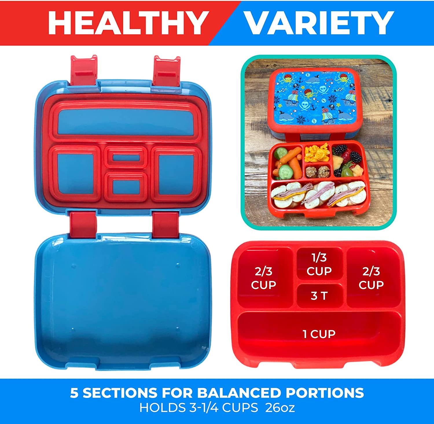 LONCHERA BENTO PARA NIÑOS PEQUEÑOS, 5 SECCIONES DE PORCIONES - 5