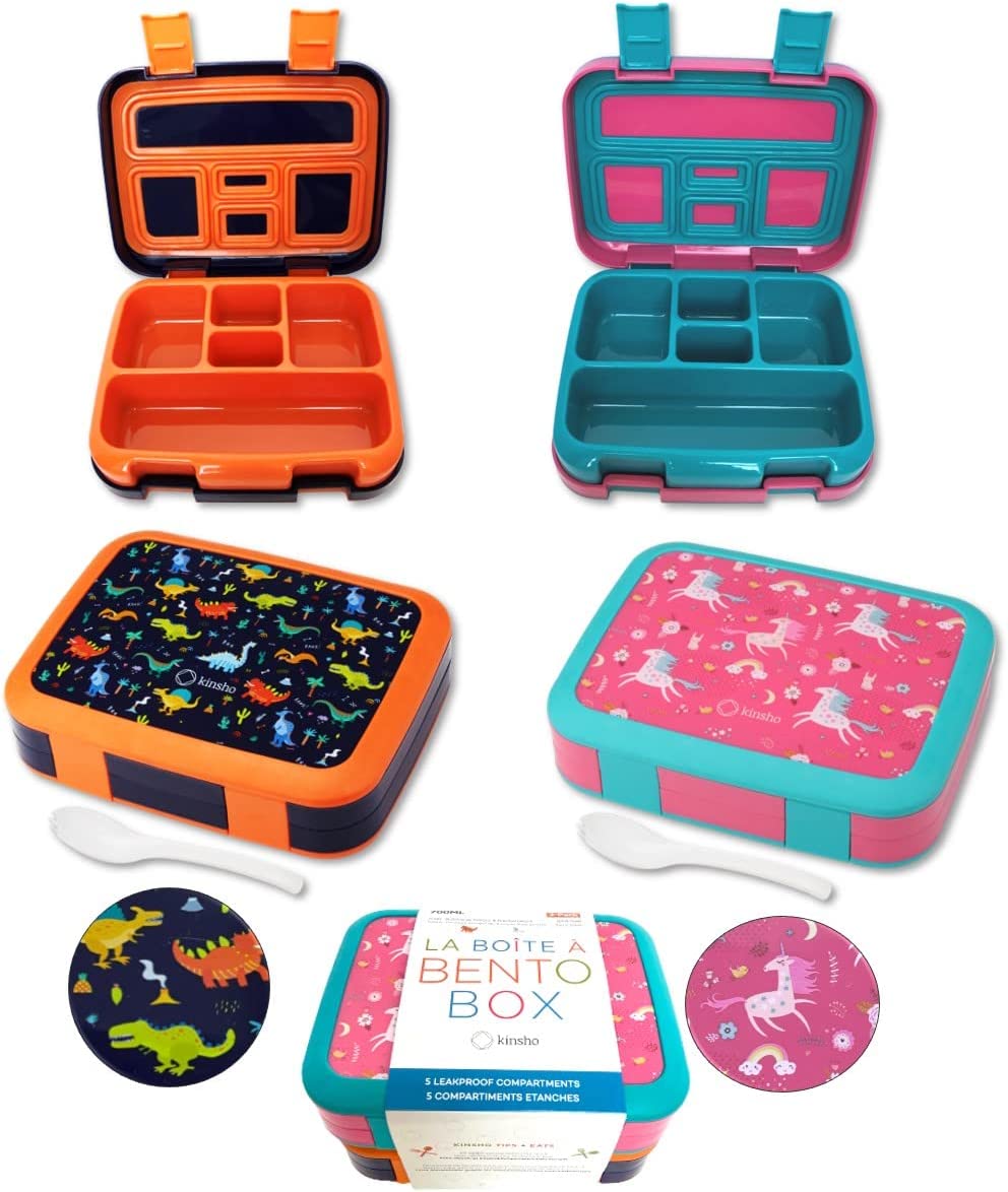 LONCHERA BENTO PARA NIÑOS Y NIÑAS, 5 SECCIONES DE PORCIONES PAQUETE DE 2 UNIDADES - 1