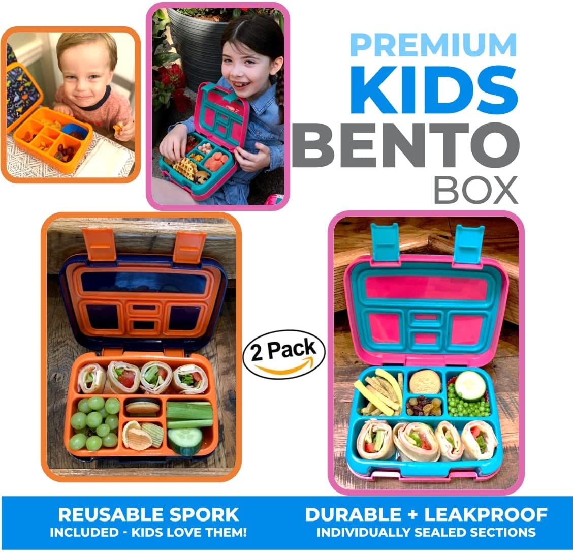 LONCHERA BENTO PARA NIÑOS Y NIÑAS, 5 SECCIONES DE PORCIONES PAQUETE DE 2 UNIDADES - 2