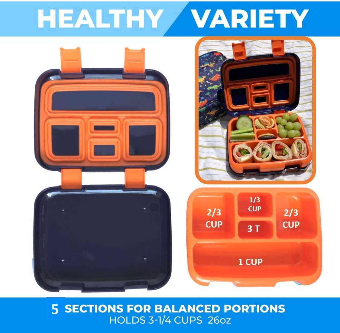 LONCHERA BENTO PARA NIÑOS Y NIÑAS, 5 SECCIONES DE PORCIONES PAQUETE DE 2 UNIDADES - 5