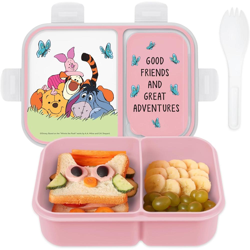 WINNIE POOH Y AMIGOS | CAJA DE BENTO CON COMPARTIMENTOS DIVIDIDOS Y TENEDOR DE DISNEY | ROSA - 1