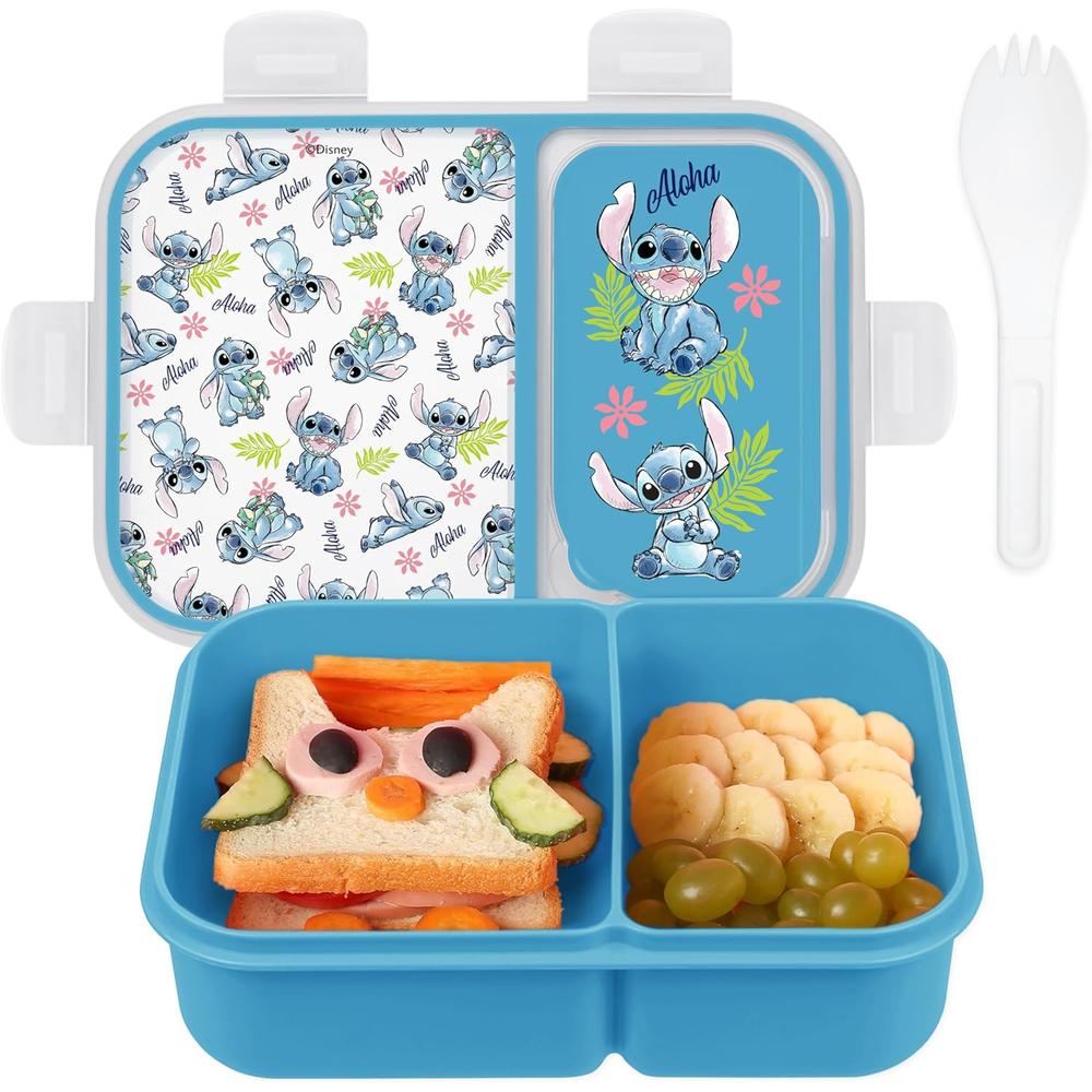 LILO Y STITCH | CAJA DE BENTO CON COMPARTIMENTOS DIVIDIDOS Y TENEDOR DE DISNEY | TURQUESA - 1
