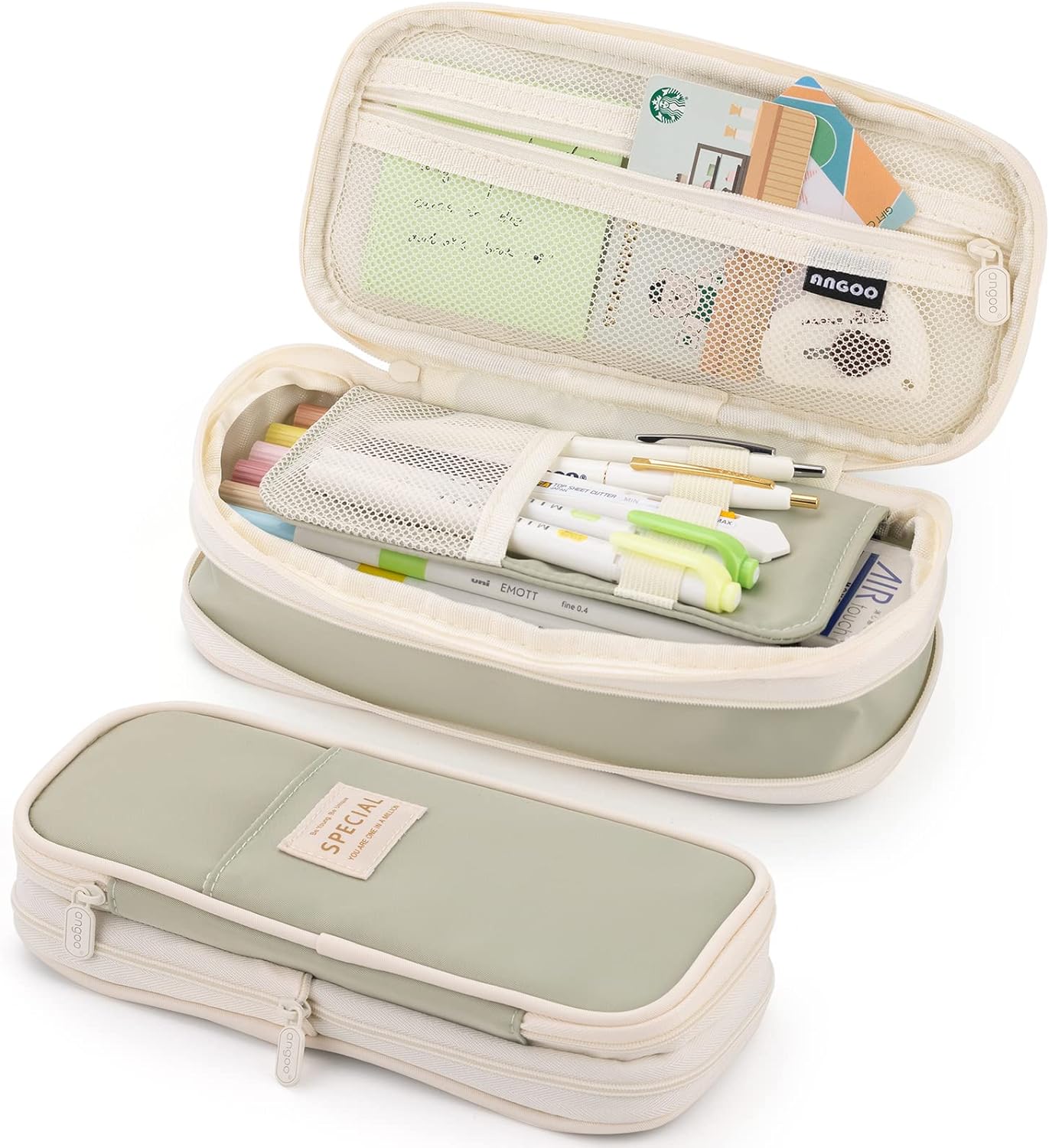 EASTHILL ESTUCHE PARA LÁPICES DE GRAN CAPACIDAD,BOLSA GRANDE PARA LÁPICES DE PAPELERÍA Y BOLÍGRAFOS PARA NIÑAS ADOLESCENTES-BEIGE - 1