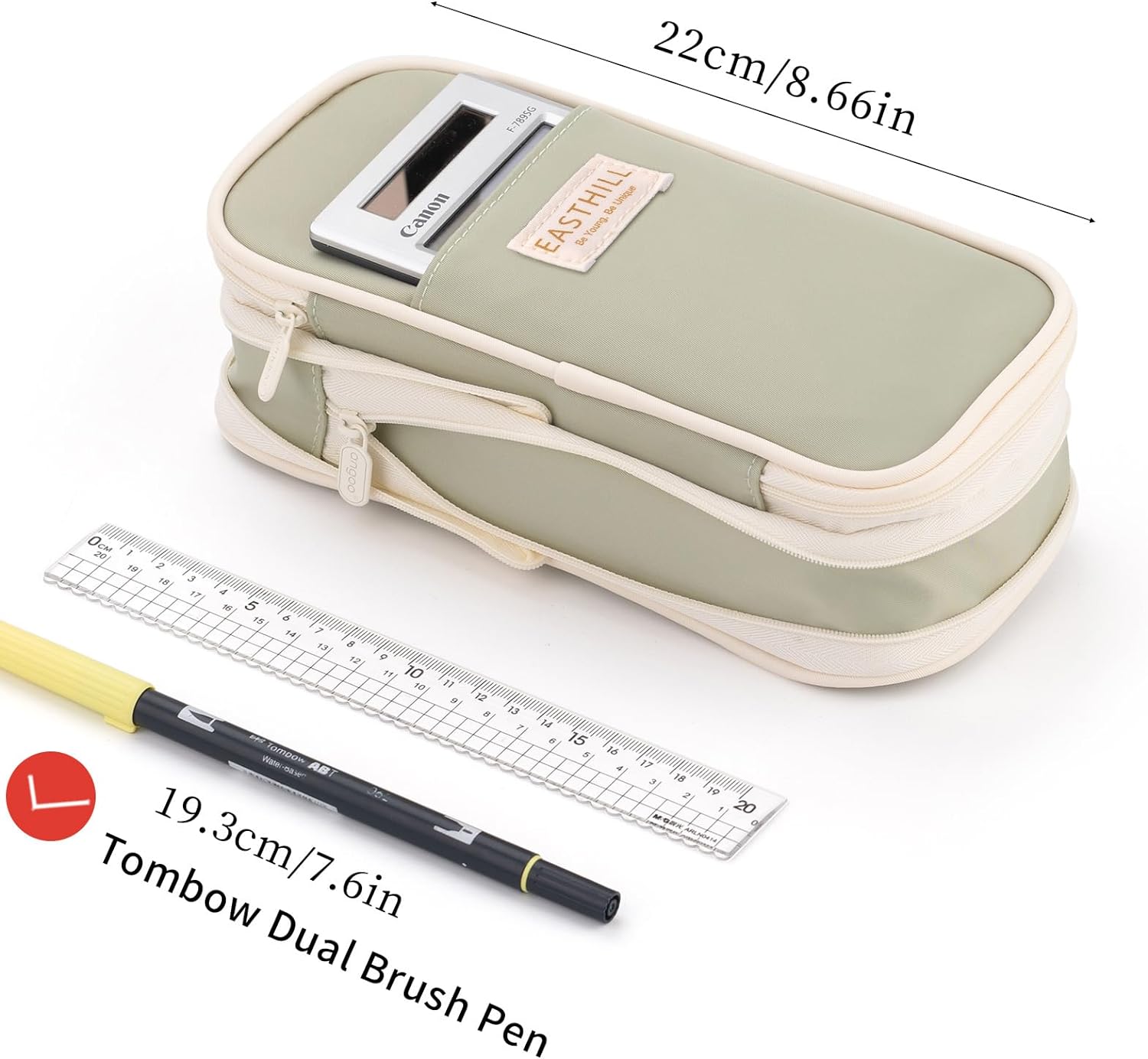 EASTHILL ESTUCHE PARA LÁPICES DE GRAN CAPACIDAD,BOLSA GRANDE PARA LÁPICES DE PAPELERÍA Y BOLÍGRAFOS PARA NIÑAS ADOLESCENTES-BEIGE - 5