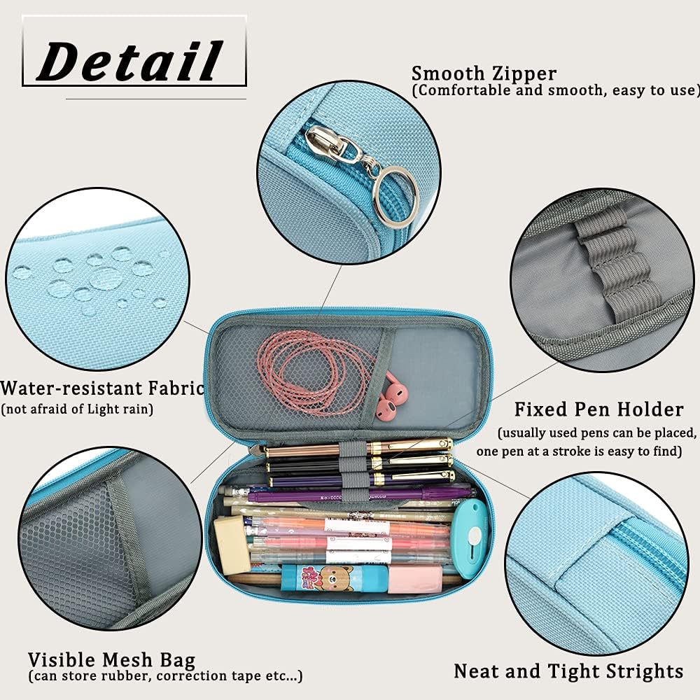 ESTUCHE PARA LÁPICES CON VARIAS RANURAS, CARTUCHERA PARA NIÑOS Y ADULTOS, PARA OFICINA Y ESCUELA – AZUL - 3