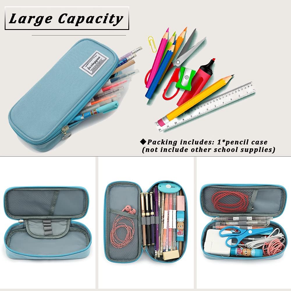 ESTUCHE PARA LÁPICES CON VARIAS RANURAS, CARTUCHERA PARA NIÑOS Y ADULTOS, PARA OFICINA Y ESCUELA – AZUL - 5