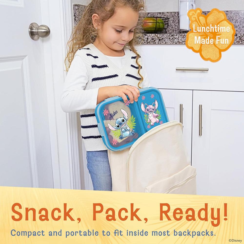 LILO Y STITCH | CAJA DE BENTO CON COMPARTIMENTOS DIVIDIDOS Y TENEDOR DE DISNEY | STITCH Y ANGELA - 3