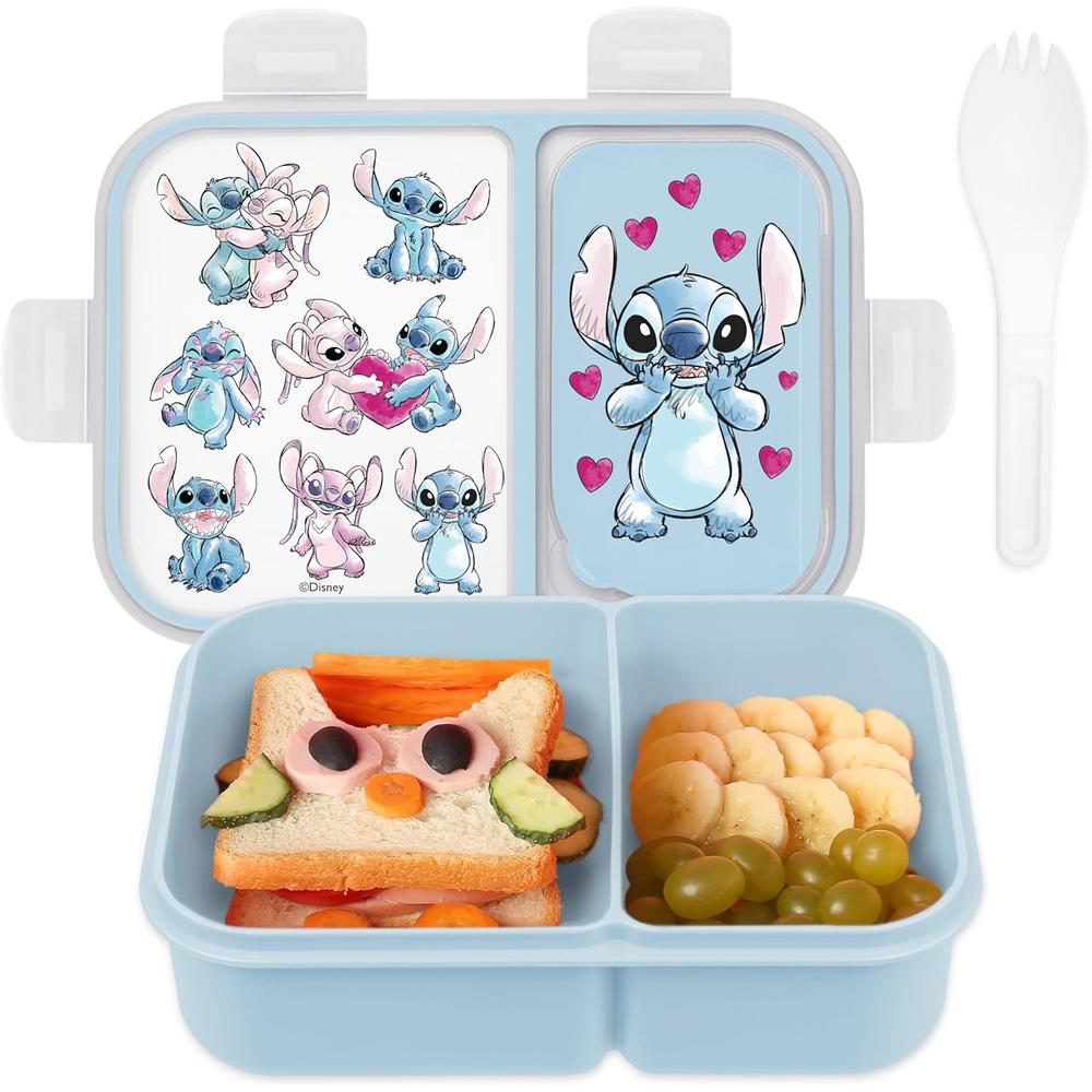 LILO Y STITCH | CAJA DE BENTO CON COMPARTIMENTOS DIVIDIDOS Y TENEDOR DE DISNEY | AGUA - 1