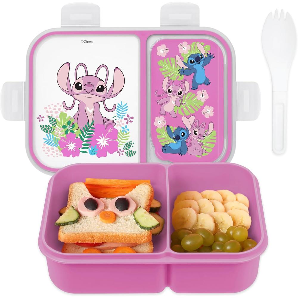 LILO Y STITCH | CAJA DE BENTO CON COMPARTIMENTOS DIVIDIDOS Y TENEDOR DE DISNEY | ROSA - 1