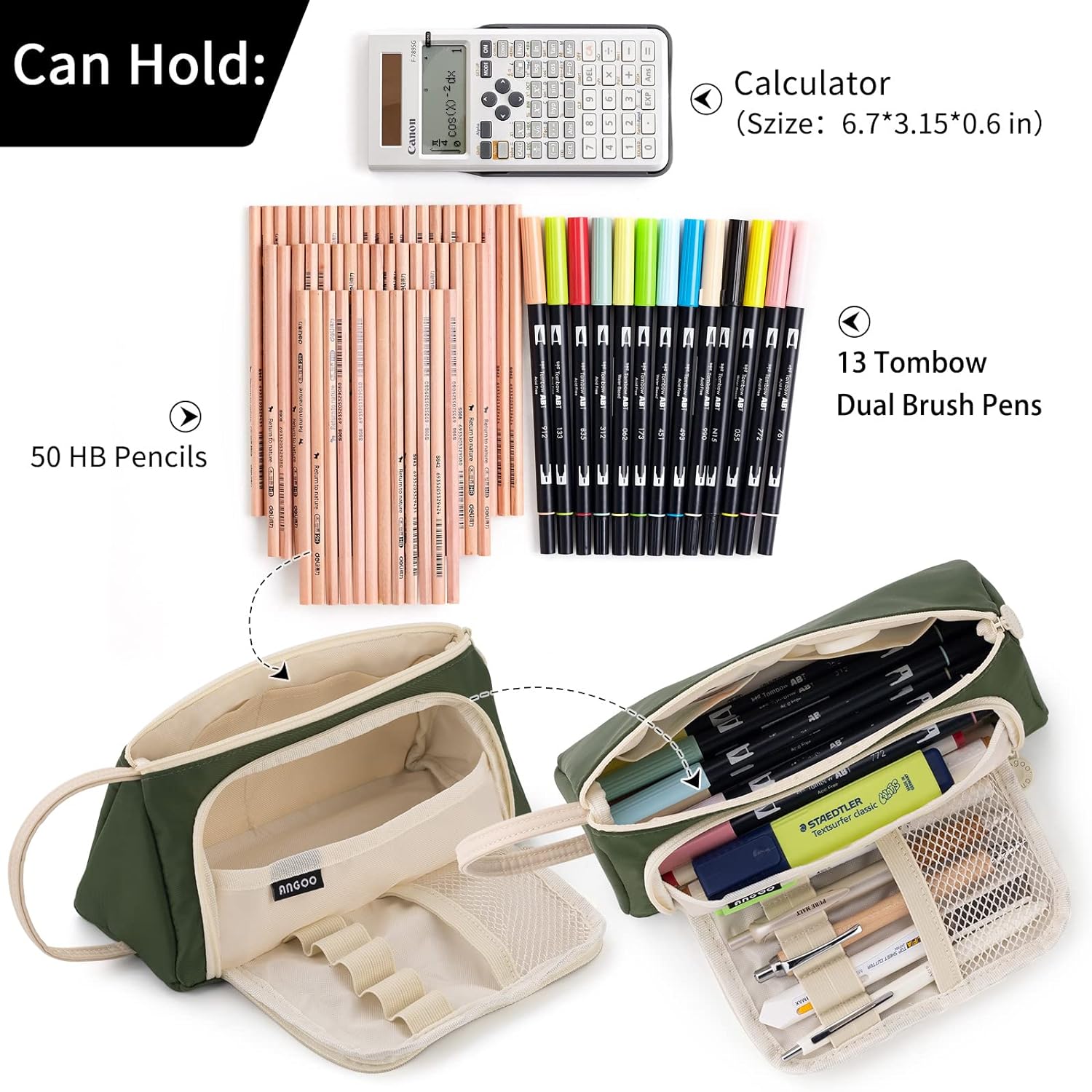 EASTHILL - ESTUCHE PARA LÁPICES DE GRAN CAPACIDAD ESCOLAR, OFICINA Y COLEGIAL PARA NIÑOS Y ADULTOS - VERDE - 5