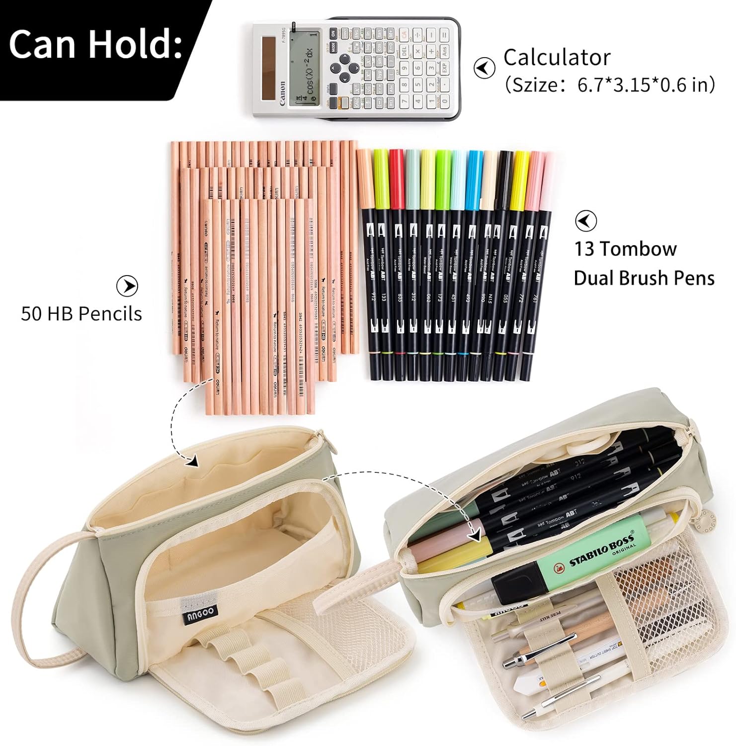 EASTHILL - ESTUCHE PARA LÁPICES DE GRAN CAPACIDAD ESCOLAR, OFICINA Y COLEGIAL PARA NIÑOS Y ADULTOS - VERDE - 3