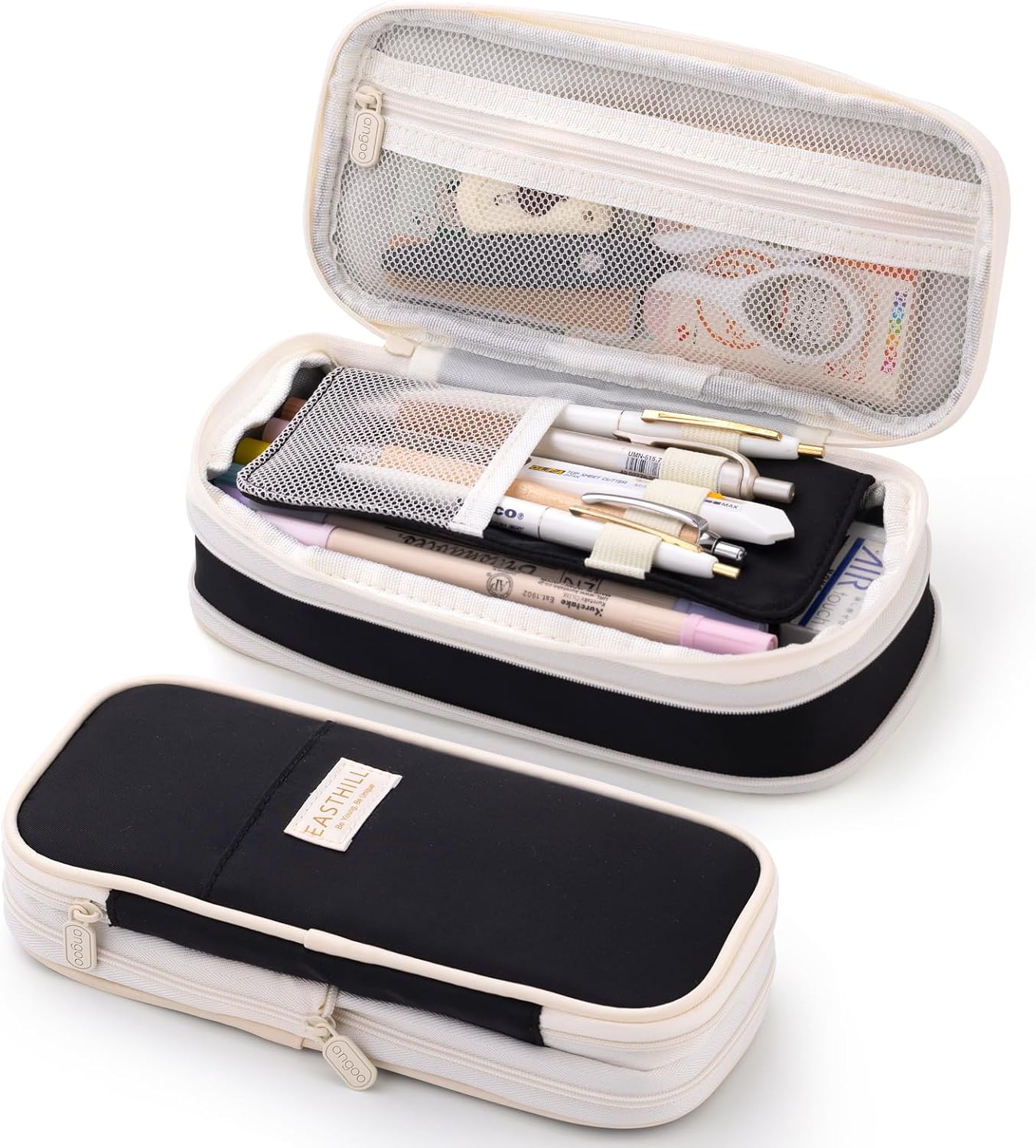 EASTHILL ESTUCHE PARA LÁPICES DE GRAN CAPACIDAD,BOLSA GRANDE PARA LÁPICES DE PAPELERÍA Y BOLÍGRAFOS PARA NIÑAS ADOLESCENTES-NEGRO - 1