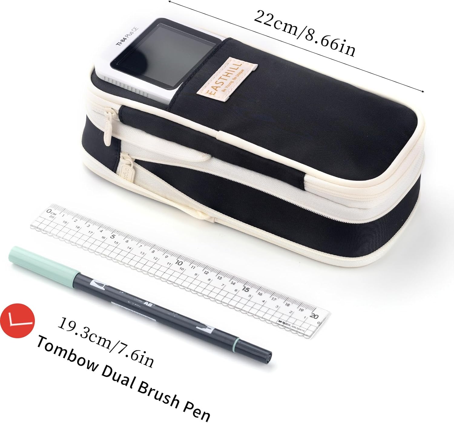 EASTHILL ESTUCHE PARA LÁPICES DE GRAN CAPACIDAD,BOLSA GRANDE PARA LÁPICES DE PAPELERÍA Y BOLÍGRAFOS PARA NIÑAS ADOLESCENTES-NEGRO - 4
