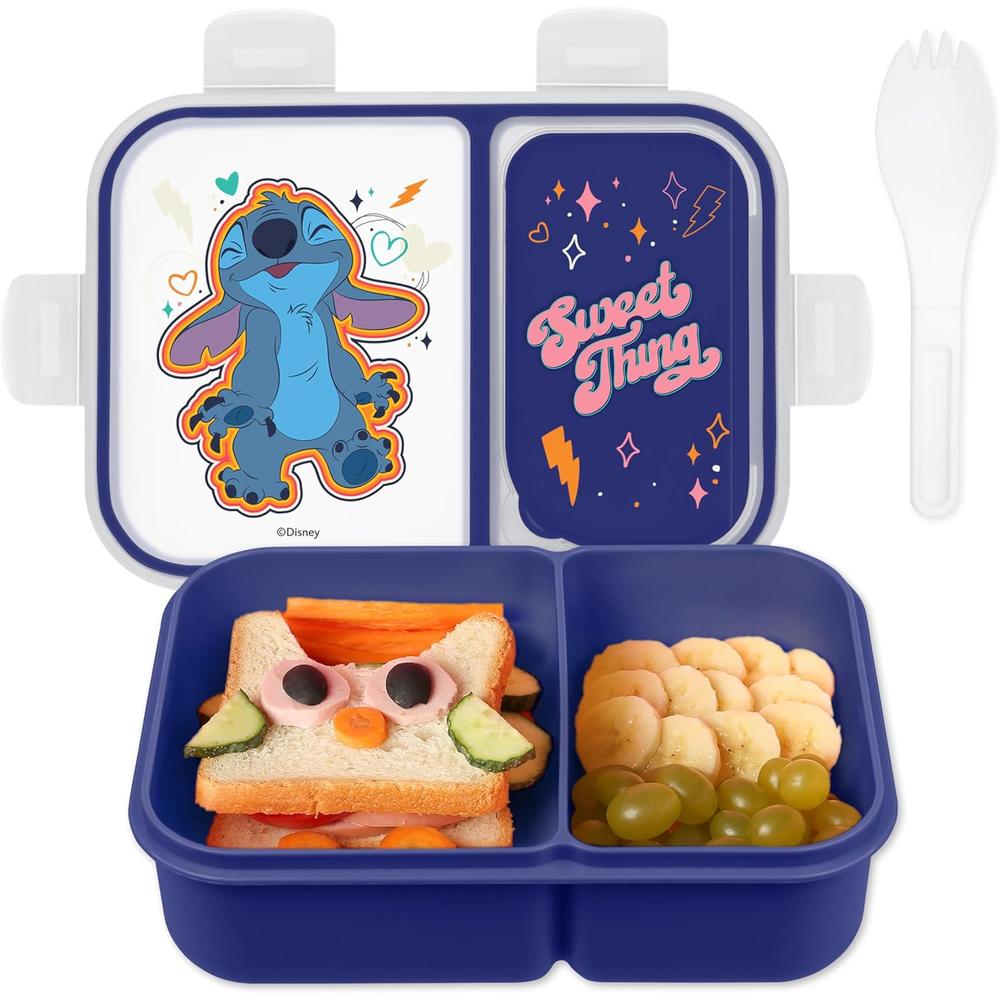 LILO Y STITCH | CAJA DE BENTO CON COMPARTIMENTOS DIVIDIDOS Y TENEDOR DE DISNEY | AZUL - 1