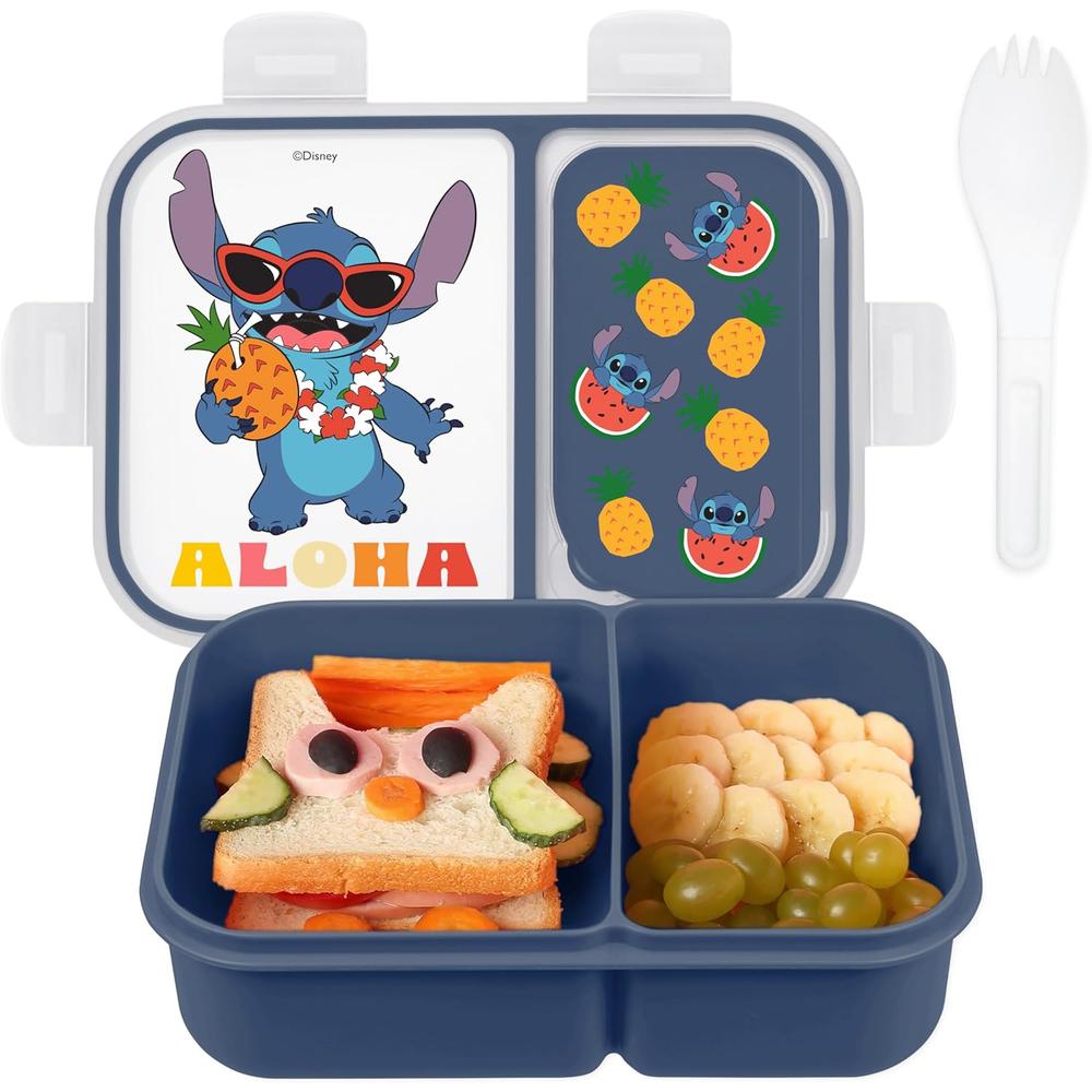 LILO Y STITCH | CAJA DE BENTO CON COMPARTIMENTOS DIVIDIDOS Y TENEDOR DE DISNEY | AZUL STITCH - 1