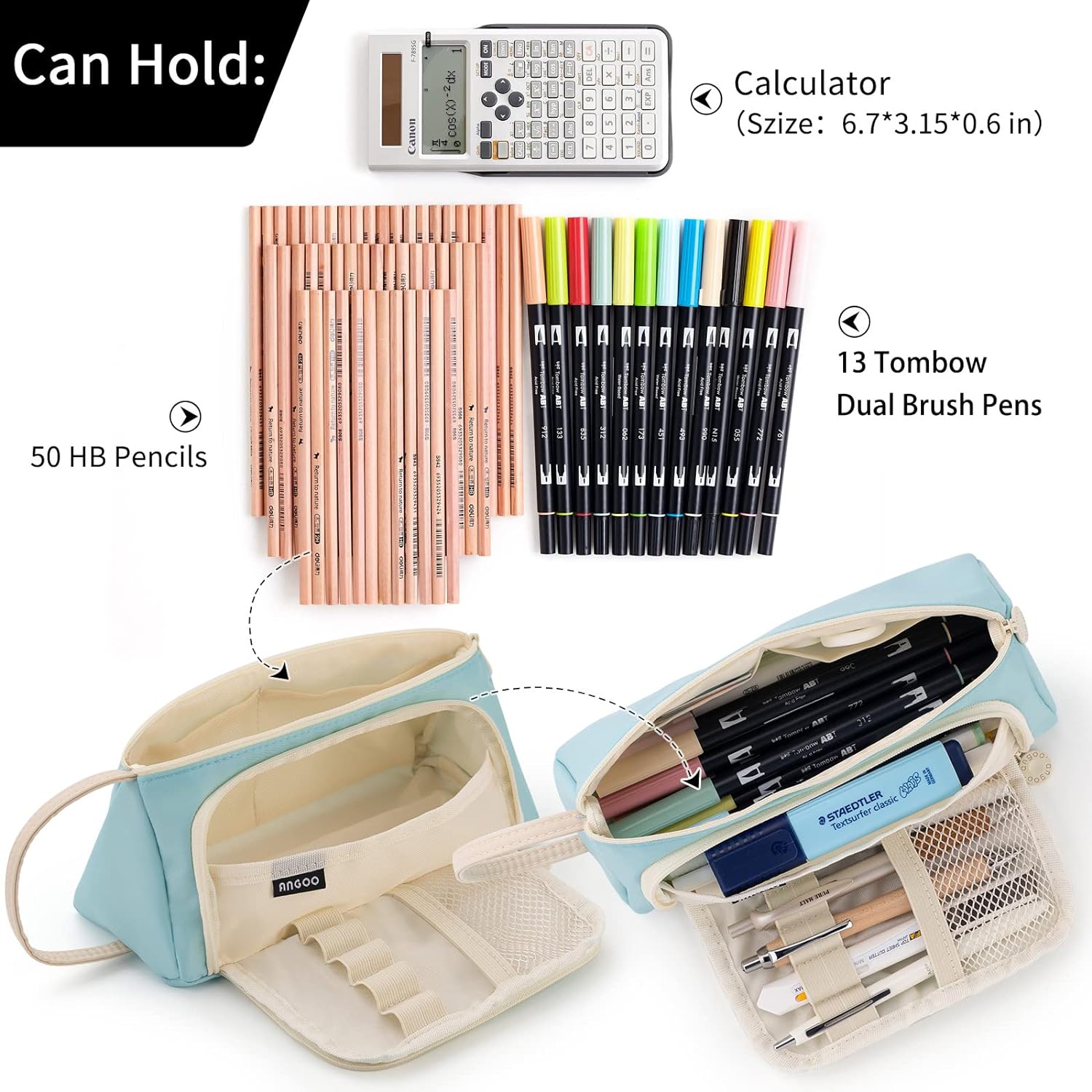 EASTHILL - ESTUCHE PARA LÁPICES DE GRAN CAPACIDAD ESCOLAR, OFICINA Y COLEGIAL PARA NIÑOS Y ADULTOS - CELESTE - 3