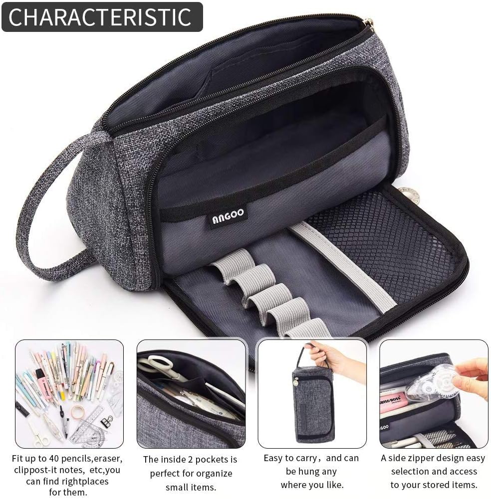 EASTHILL - ESTUCHE PARA LÁPICES DE GRAN CAPACIDAD ESCOLAR, OFICINA Y COLEGIAL PARA NIÑOS Y ADULTOS - NEGRO - 3