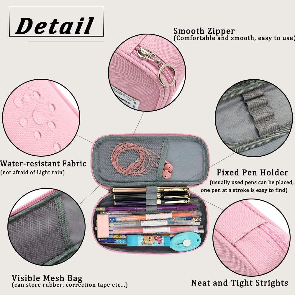 ESTUCHE PARA LÁPICES CON VARIAS RANURAS, CARTUCHERA PARA NIÑOS Y ADULTOS, PARA OFICINA Y ESCUELA – ROSADO - 3