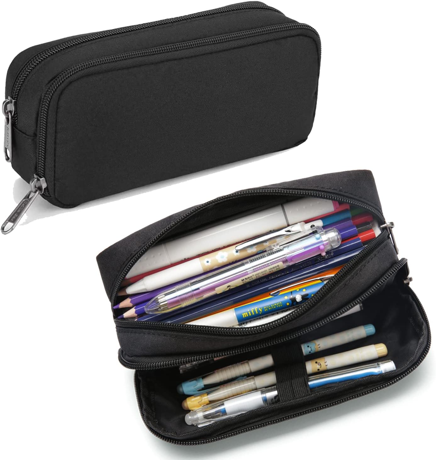 DELLA GAO - ESTUCHE PARA LÁPICES DE GRAN CAPACIDAD, ESTÉTICO, ORGANIZADOR MULTIFUNCIONAL, DURADERO, PARA ADULTOS - NEGRO - 2
