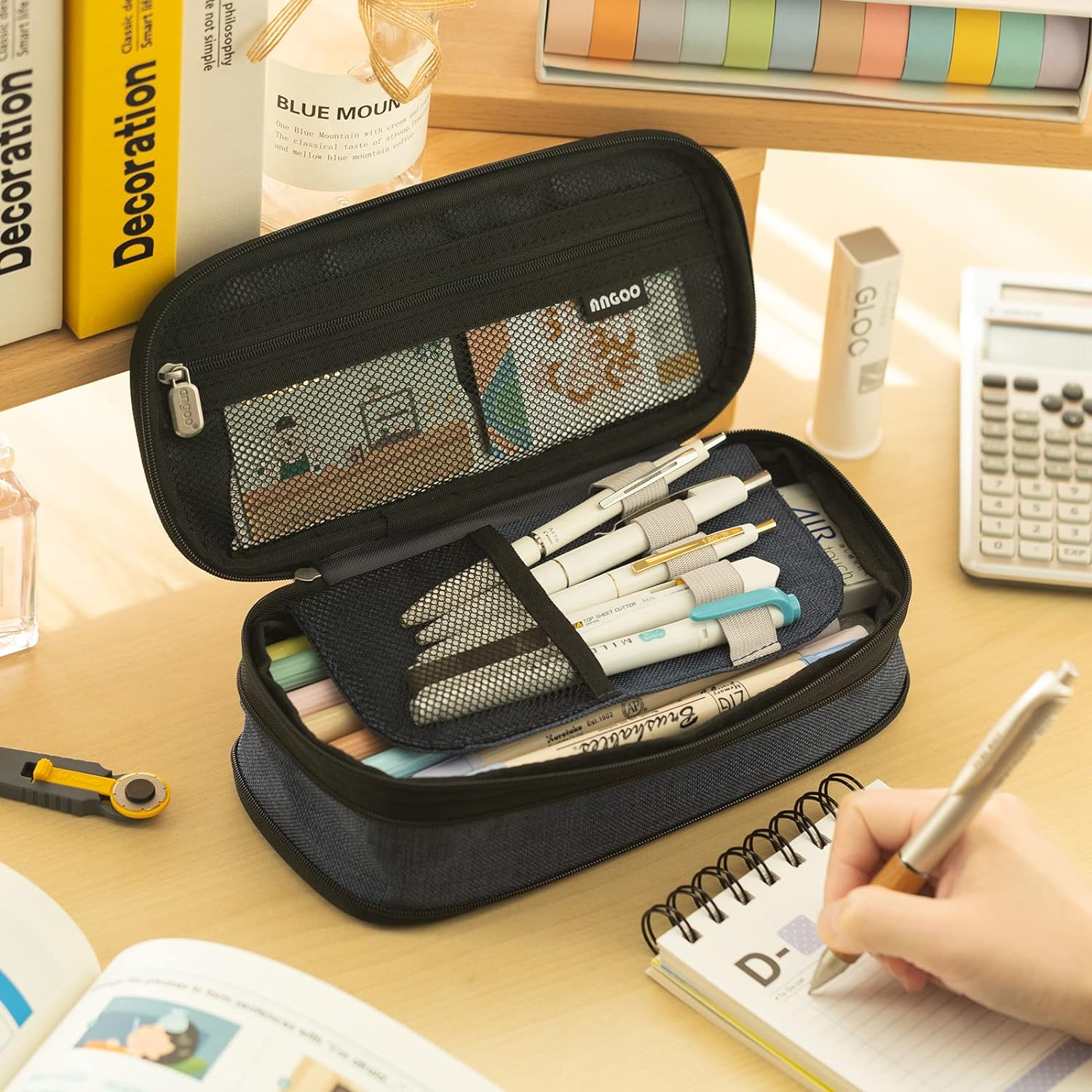 EASTHILL ESTUCHE PARA LÁPICES DE GRAN CAPACIDAD,BOLSA GRANDE PARA LÁPICES DE PAPELERÍA Y BOLÍGRAFOS PARA NIÑAS ADOLESCENTES-AZUL - 3