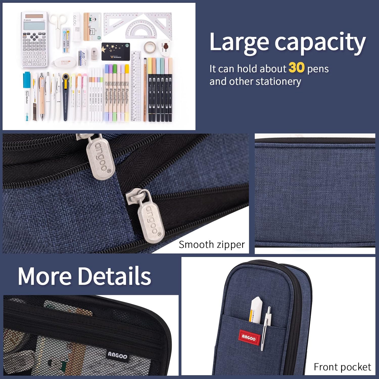 EASTHILL ESTUCHE PARA LÁPICES DE GRAN CAPACIDAD,BOLSA GRANDE PARA LÁPICES DE PAPELERÍA Y BOLÍGRAFOS PARA NIÑAS ADOLESCENTES-AZUL - 6