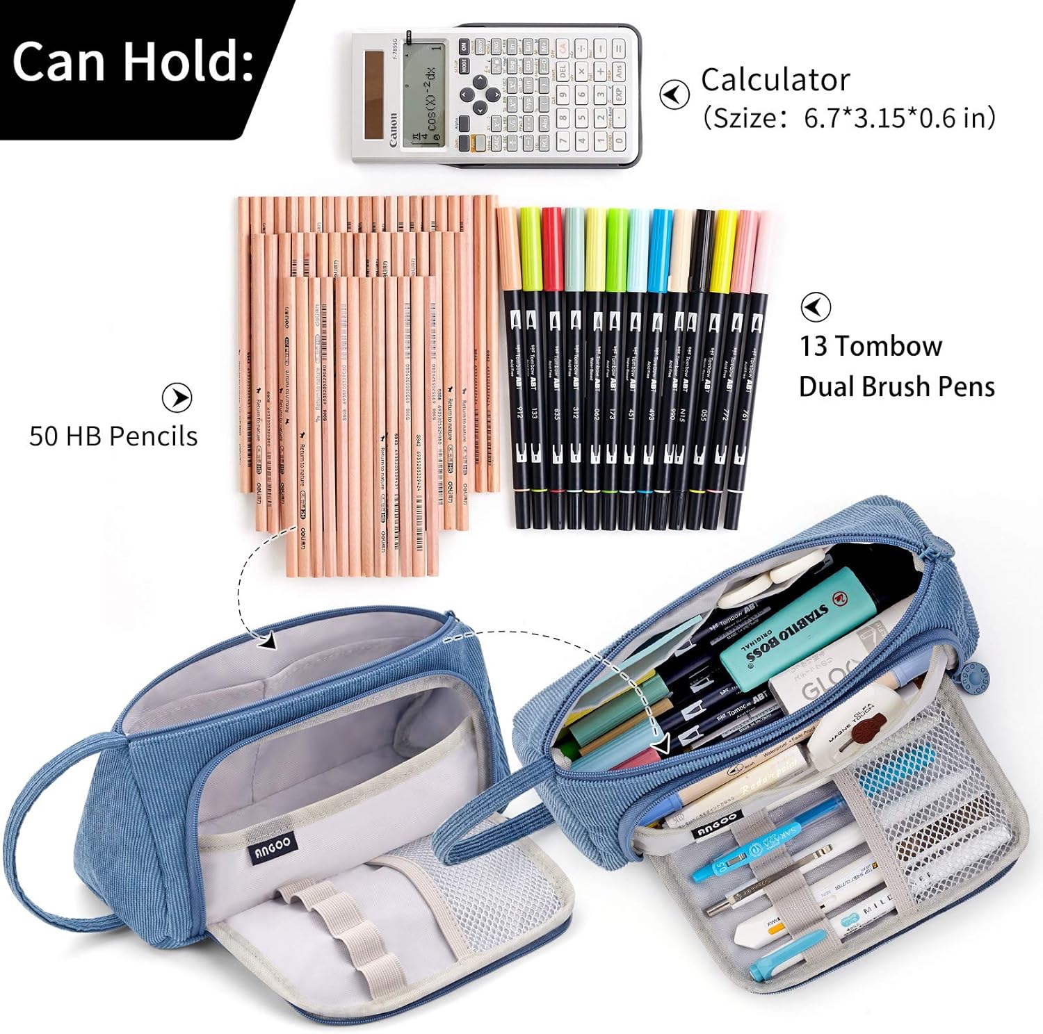 EASTHILL - ESTUCHE PARA LÁPICES DE GRAN CAPACIDAD ESCOLAR, OFICINA Y COLEGIAL PARA NIÑOS Y ADULTOS - AZUL - 3