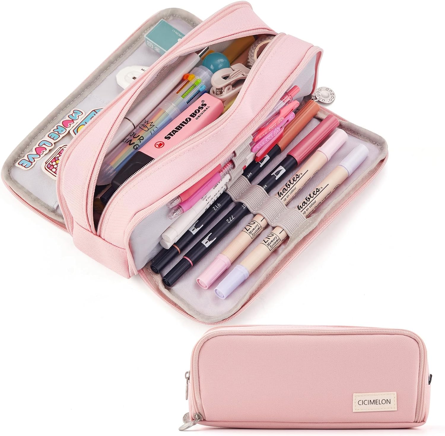 CICIMELON - ESTUCHE DE CAPACIDAD PARA LÁPICES CON 3 COMPARTIMENTOS PARA LA ESCUELA, ADOLESCENTE, NIÑA, HOMBRE Y MUJER - ROSADO - 1