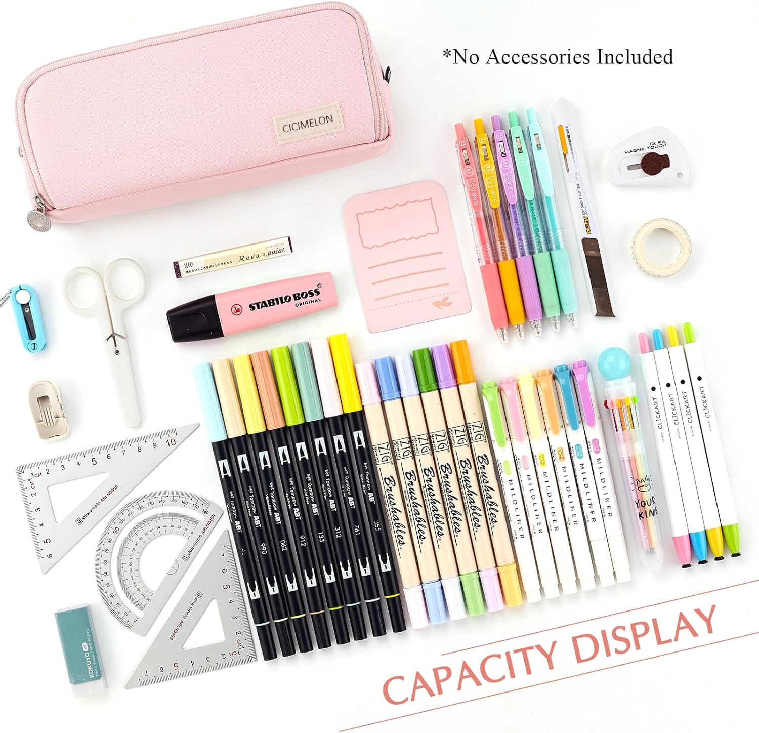CICIMELON - ESTUCHE DE CAPACIDAD PARA LÁPICES CON 3 COMPARTIMENTOS PARA LA ESCUELA, ADOLESCENTE, NIÑA, HOMBRE Y MUJER - ROSADO - 4