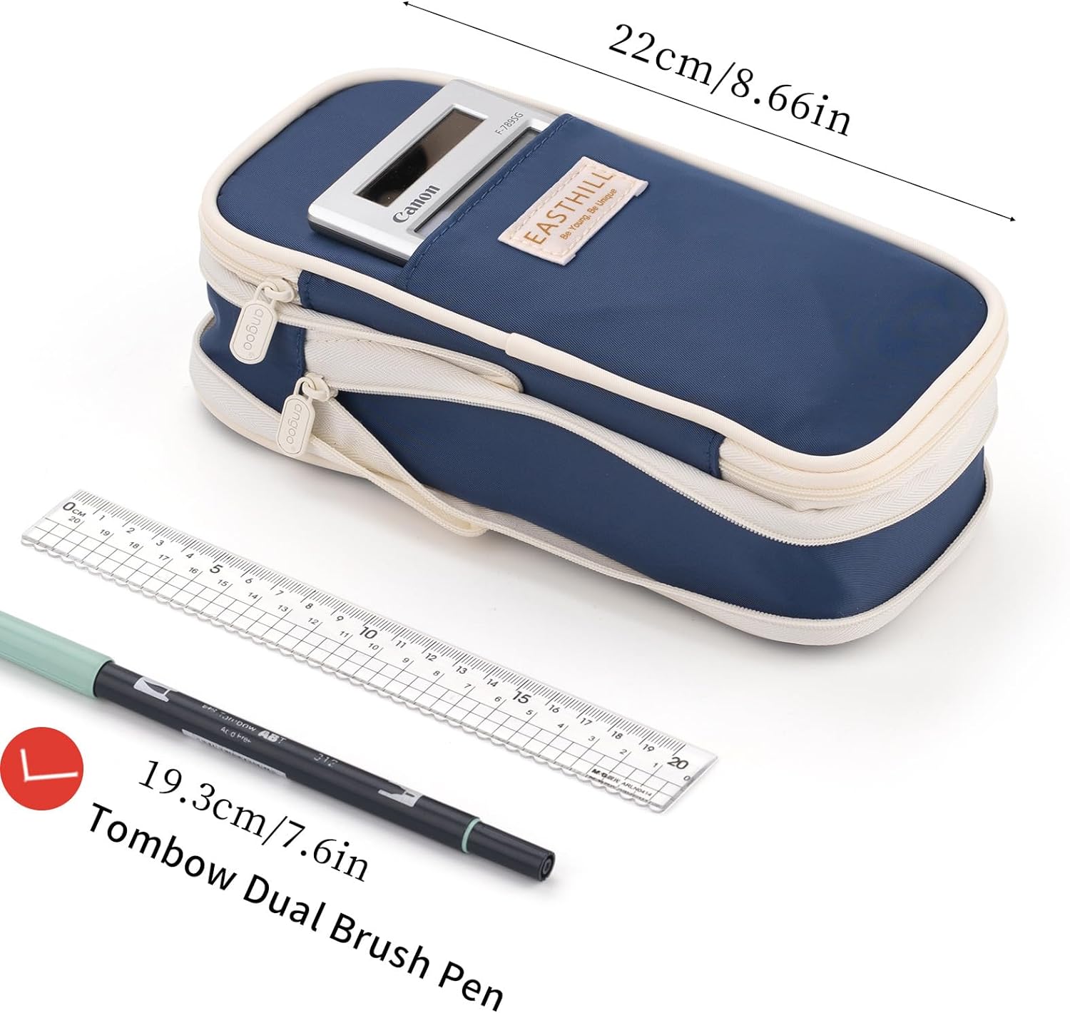 EASTHILL ESTUCHE PARA LÁPICES DE GRAN CAPACIDAD,BOLSA GRANDE PARA LÁPICES DE PAPELERÍA Y BOLÍGRAFOS PARA NIÑAS ADOLESCENTES-AZUL - 5