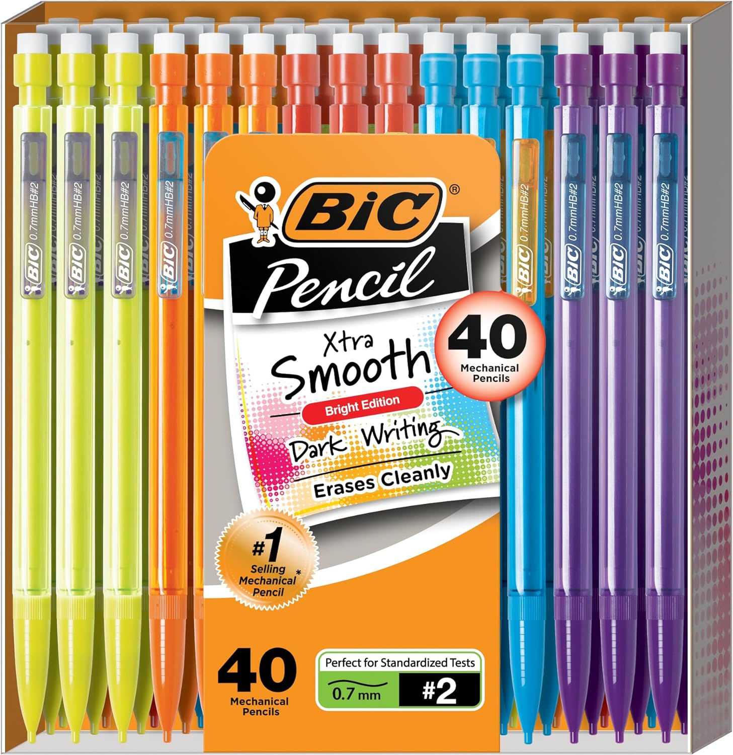 BIC LÁPICES MECÁNICOS XTRA-SMOOTH CON BORRADORES, PUNTA MEDIA DE EDICIÓN BRILLANTE, PAQUETE DE 40 UNIDADES - 1