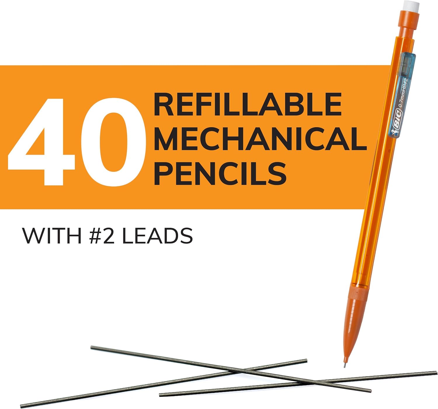 BIC LÁPICES MECÁNICOS XTRA-SMOOTH CON BORRADORES, PUNTA MEDIA DE EDICIÓN BRILLANTE, PAQUETE DE 40 UNIDADES - 3