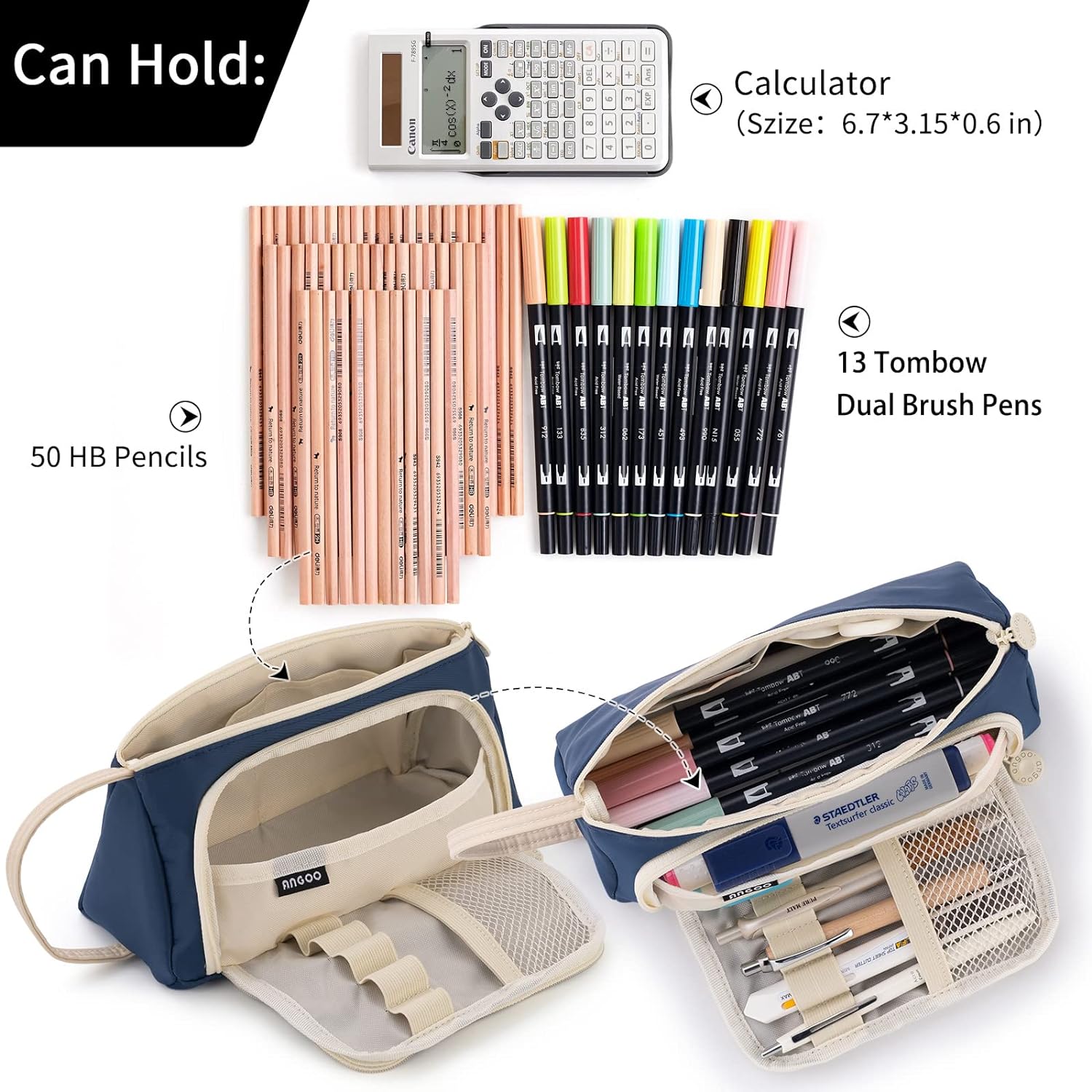 EASTHILL - ESTUCHE PARA LÁPICES DE GRAN CAPACIDAD ESCOLAR, OFICINA Y COLEGIAL PARA NIÑOS Y ADULTOS - AZUL - 3