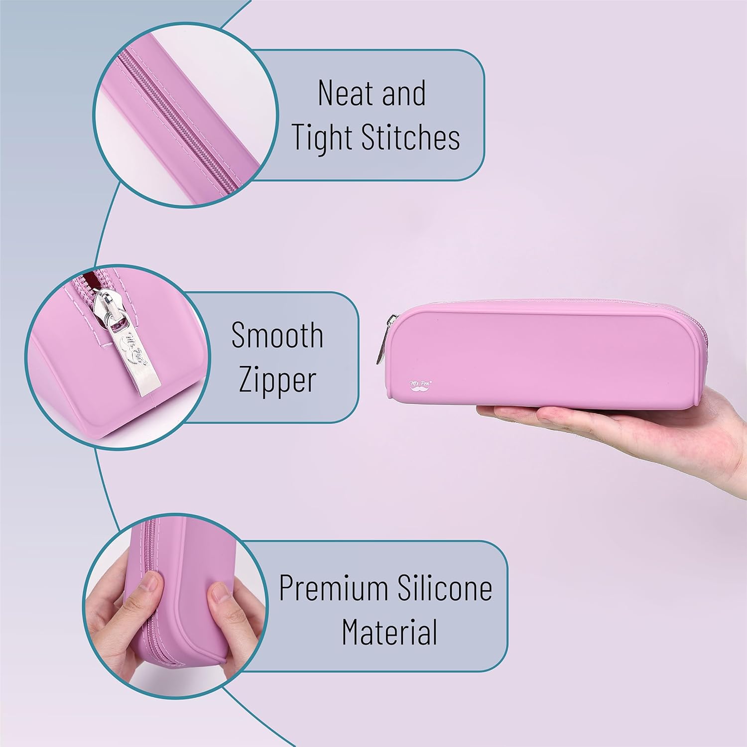 MR. PEN - ESTUCHE ESTÉTICO DE SILICONA PARA LÁPICES,PARA MUJERES, BOLSA DE MAQUILLAJE - ROSADO - 5