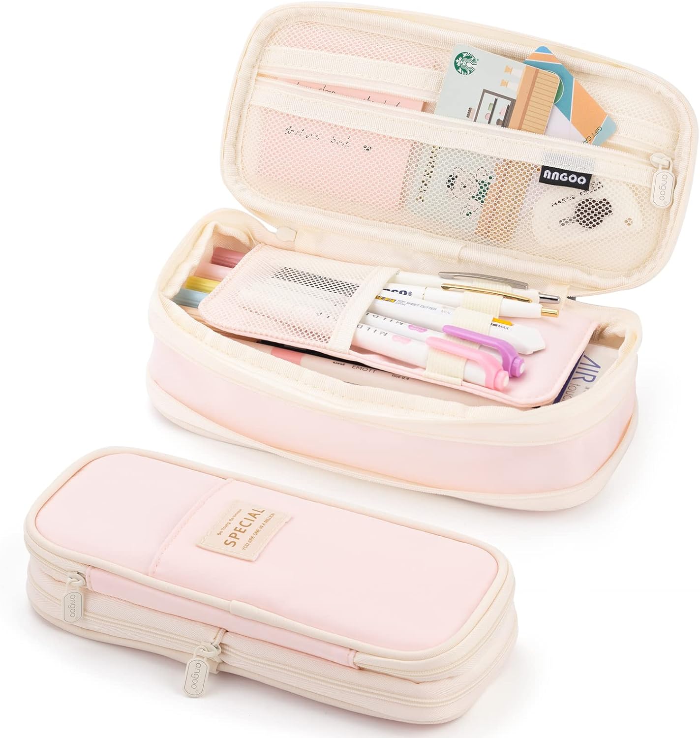 EASTHILL ESTUCHE PARA LÁPICES DE GRAN CAPACIDAD,BOLSA GRANDE PARA LÁPICES DE PAPELERÍA Y BOLÍGRAFOS PARA NIÑAS ADOLESCENTES-BEIGE - 1