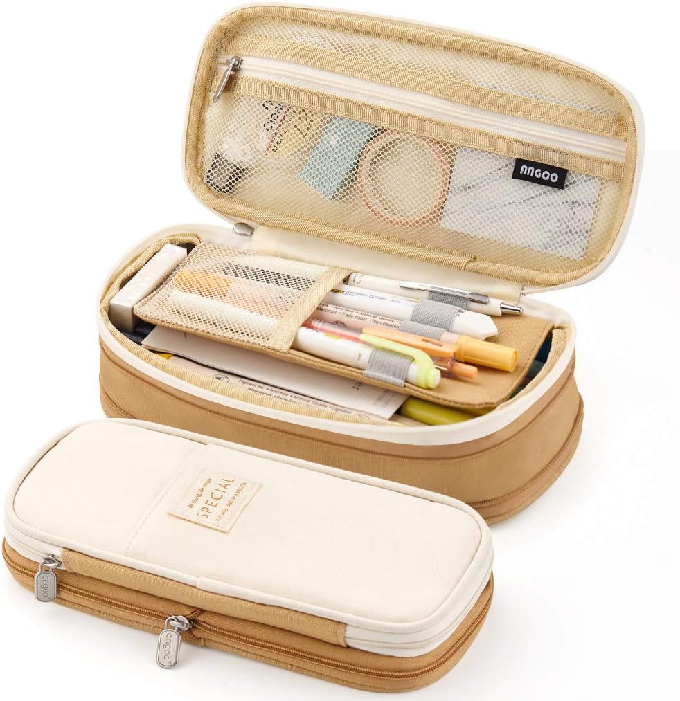 EASTHILL ESTUCHE DE GRAN CAPACIDAD PARA LÁPICES, PARA OFICINA, COLEGIO, GRAN CAPACIDAD DE ALMACENAMIENTO - BEIGE - 2