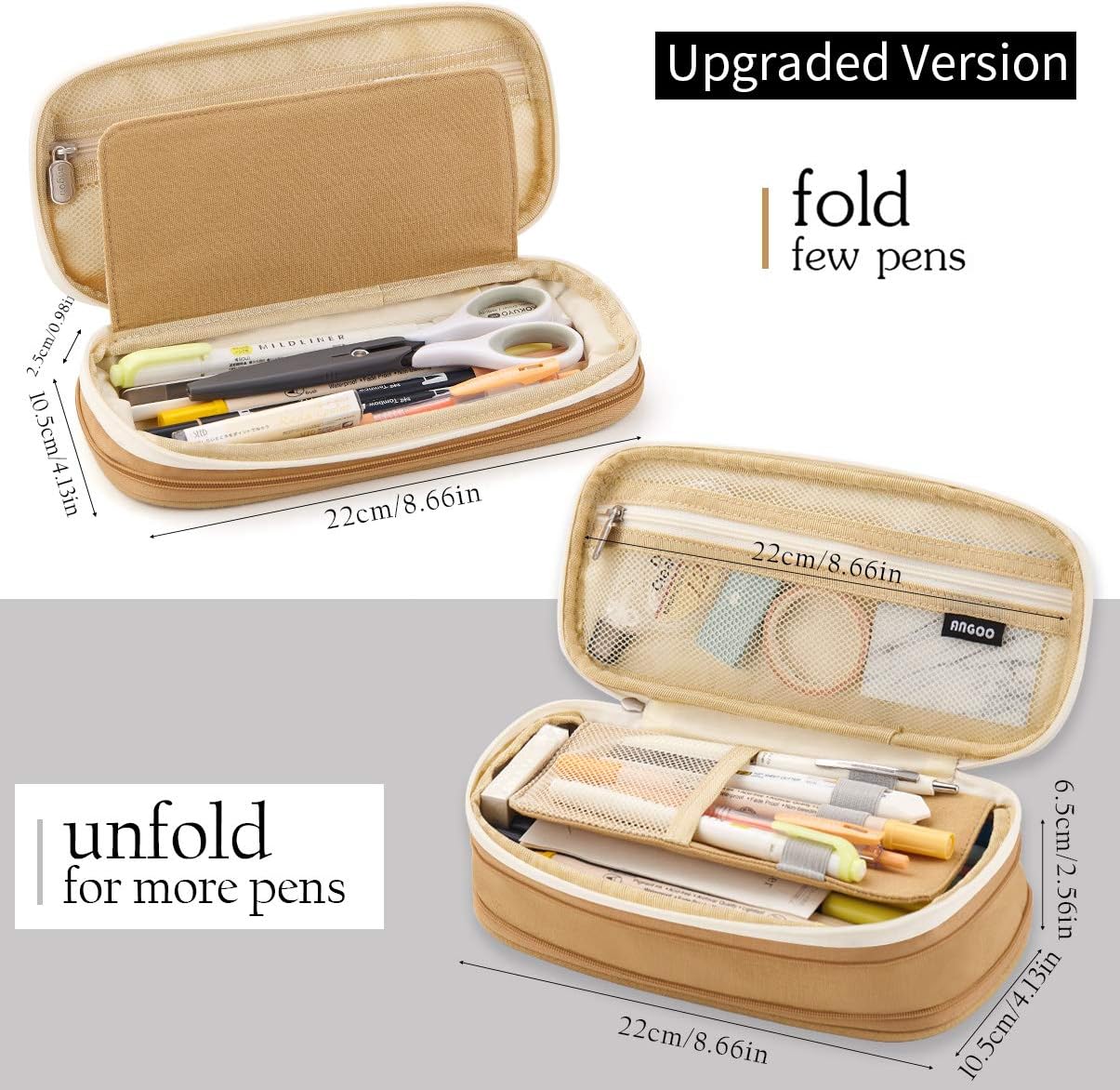 EASTHILL ESTUCHE DE GRAN CAPACIDAD PARA LÁPICES, PARA OFICINA, COLEGIO, GRAN CAPACIDAD DE ALMACENAMIENTO - BEIGE - 3