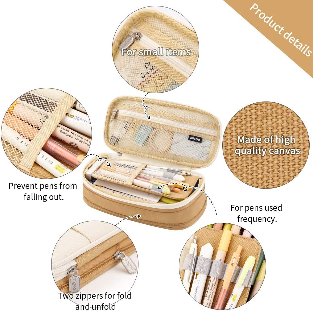 EASTHILL ESTUCHE DE GRAN CAPACIDAD PARA LÁPICES, PARA OFICINA, COLEGIO, GRAN CAPACIDAD DE ALMACENAMIENTO - BEIGE - 4