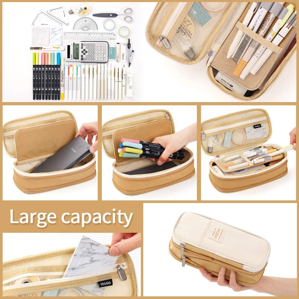 EASTHILL ESTUCHE DE GRAN CAPACIDAD PARA LÁPICES, PARA OFICINA, COLEGIO, GRAN CAPACIDAD DE ALMACENAMIENTO - BEIGE - 5
