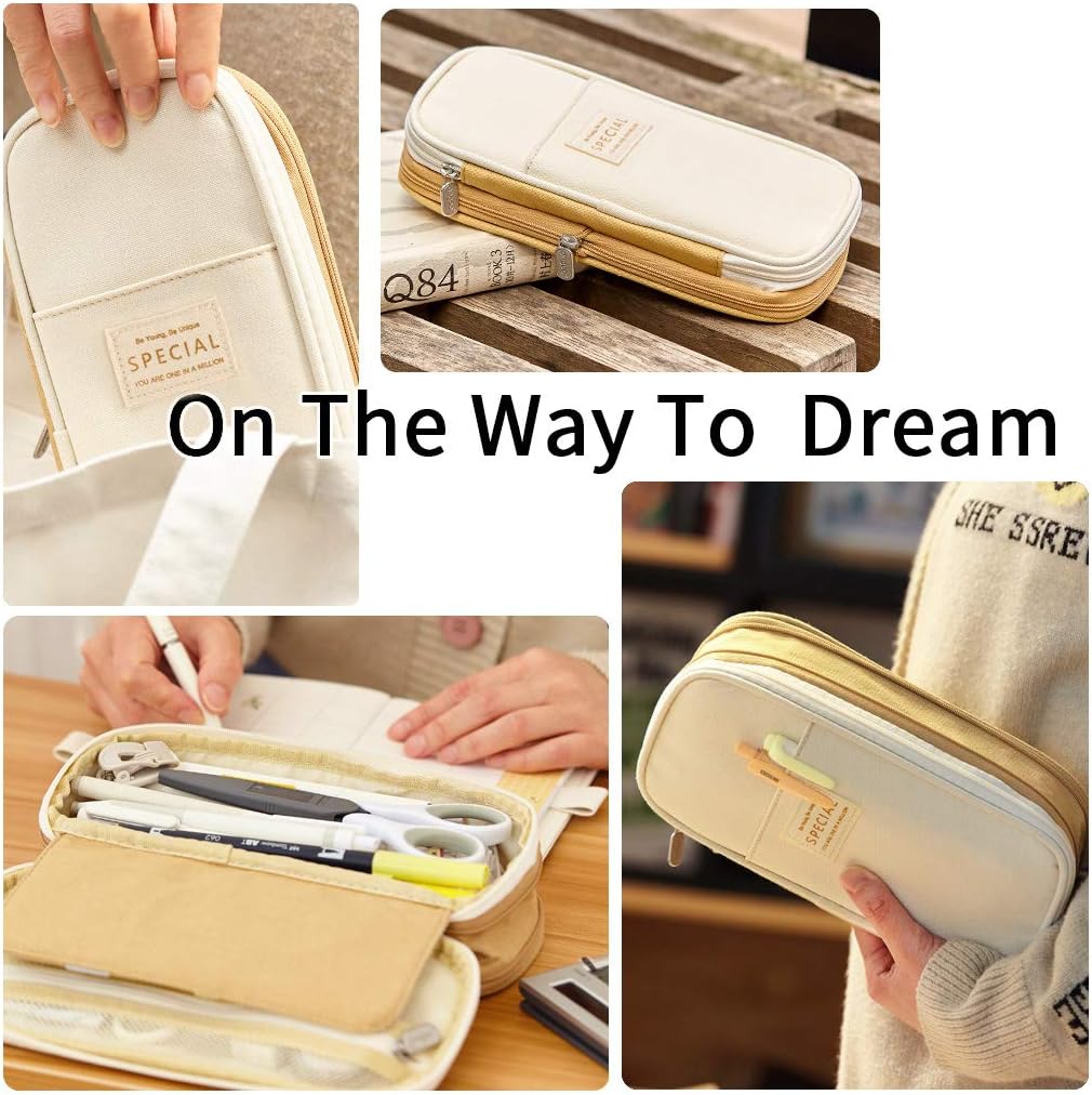 EASTHILL ESTUCHE DE GRAN CAPACIDAD PARA LÁPICES, PARA OFICINA, COLEGIO, GRAN CAPACIDAD DE ALMACENAMIENTO - BEIGE - 6