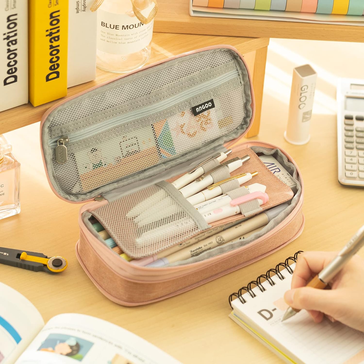 EASTHILL ESTUCHE PARA LÁPICES GRAN CAPACIDAD,BOLSA GRANDE PARA LÁPICES DE PAPELERÍA Y BOLÍGRAFOS PARA NIÑAS ADOLESCENTES-NARANJA - 3