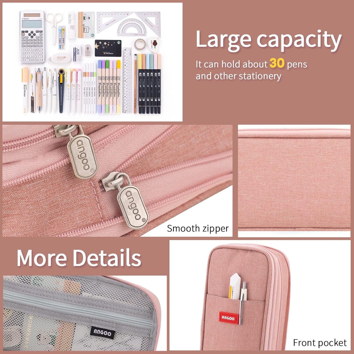EASTHILL ESTUCHE PARA LÁPICES GRAN CAPACIDAD,BOLSA GRANDE PARA LÁPICES DE PAPELERÍA Y BOLÍGRAFOS PARA NIÑAS ADOLESCENTES-NARANJA - 6