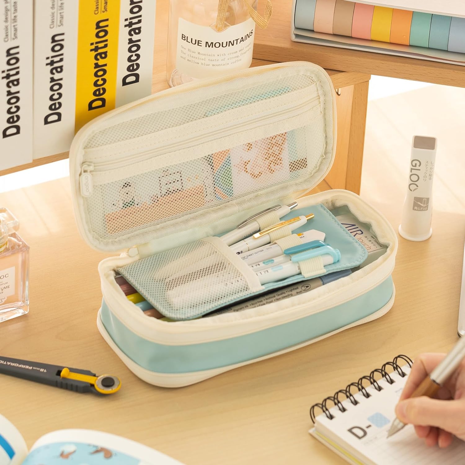 EASTHILL ESTUCHE PARA LÁPICES GRAN CAPACIDAD,BOLSA GRANDE PARA LÁPICES DE PAPELERÍA Y BOLÍGRAFOS PARA NIÑAS ADOLESCENTES-CELESTE - 3