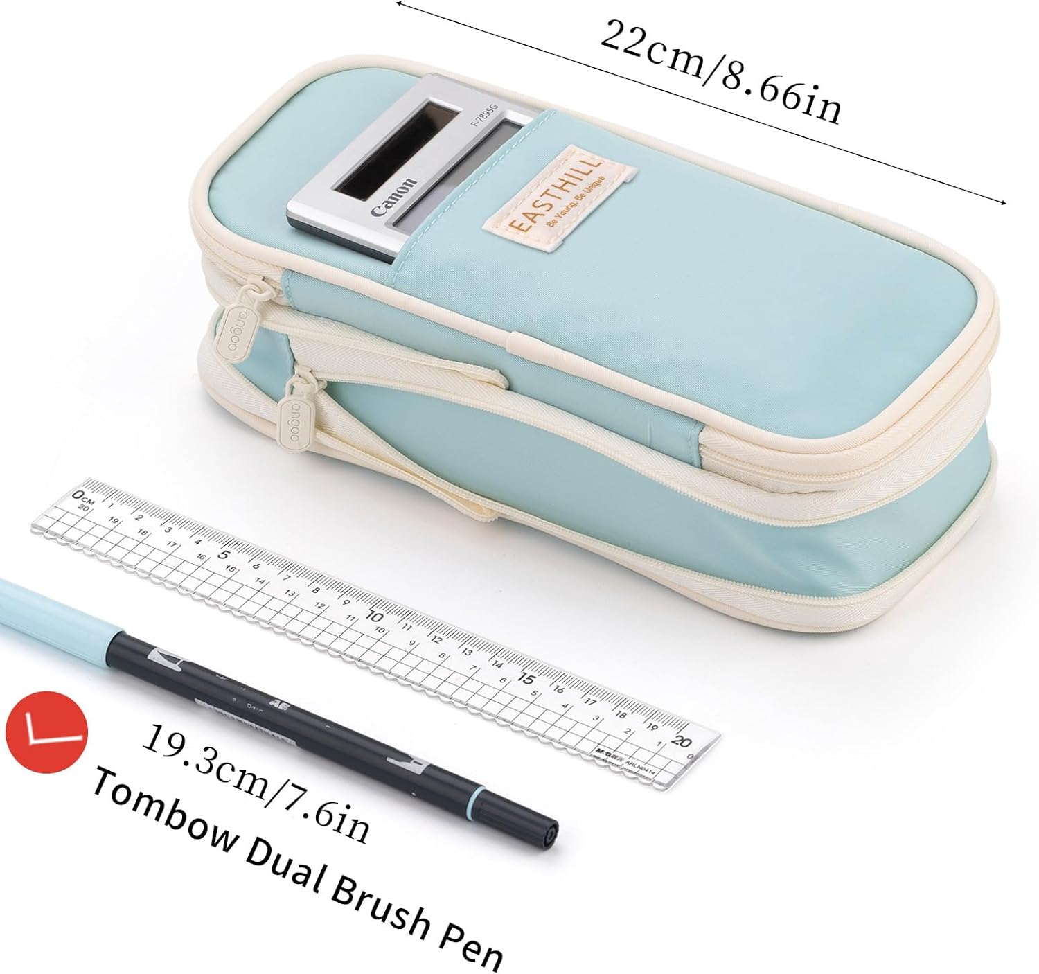 EASTHILL ESTUCHE PARA LÁPICES GRAN CAPACIDAD,BOLSA GRANDE PARA LÁPICES DE PAPELERÍA Y BOLÍGRAFOS PARA NIÑAS ADOLESCENTES-CELESTE - 4