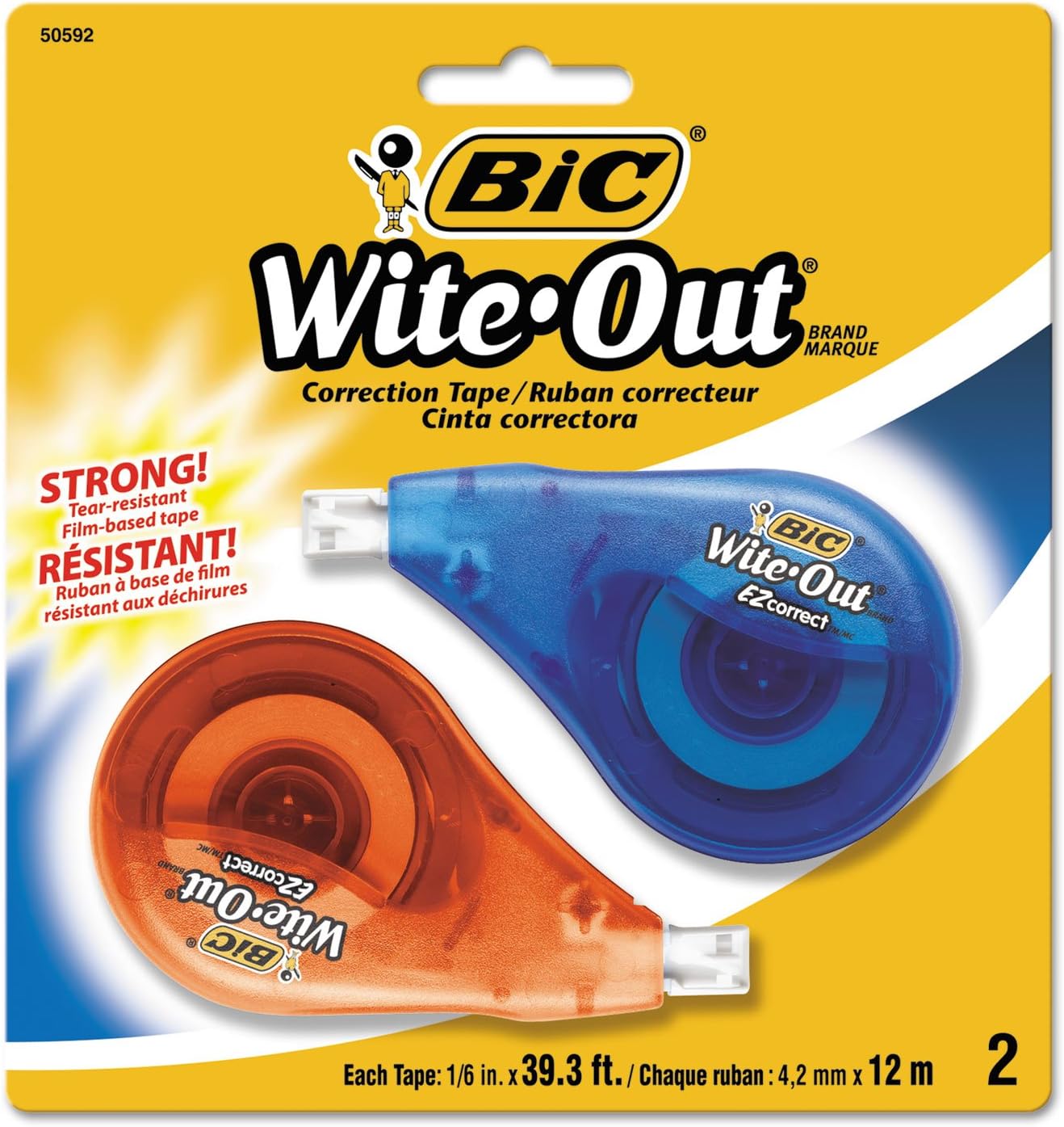 BIC WITE-OUT - CINTA CORRECTORA EZ CORRECT, 39.3 PIES, PAQUETE DE 2 UNIDADES DE CINTA CORRECTORA BLANCA - 2