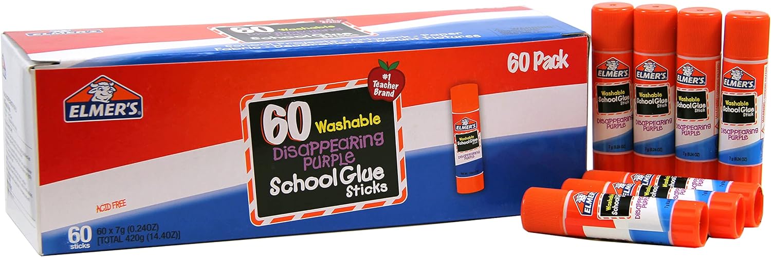 ELMER'S DISAPPEARING PURPLE - BARRAS DE PEGAMENTO PARA LA ESCUELA, LAVABLES, 0.25 OZ, 60 UNIDADES - 1