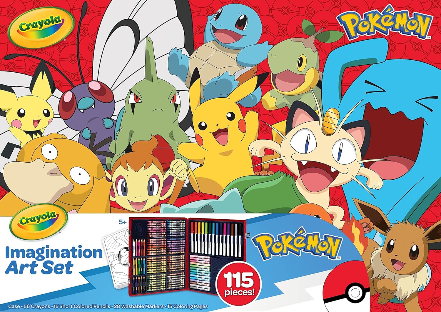 CRAYOLA JUEGO DE ARTE DE IMAGINACIÓN POKÉMON (115 UNIDADES), KIT DE ARTE PARA NIÑOS, INCLUYE PÁGINAS PARA COLOREAR DE POKÉMON - 1