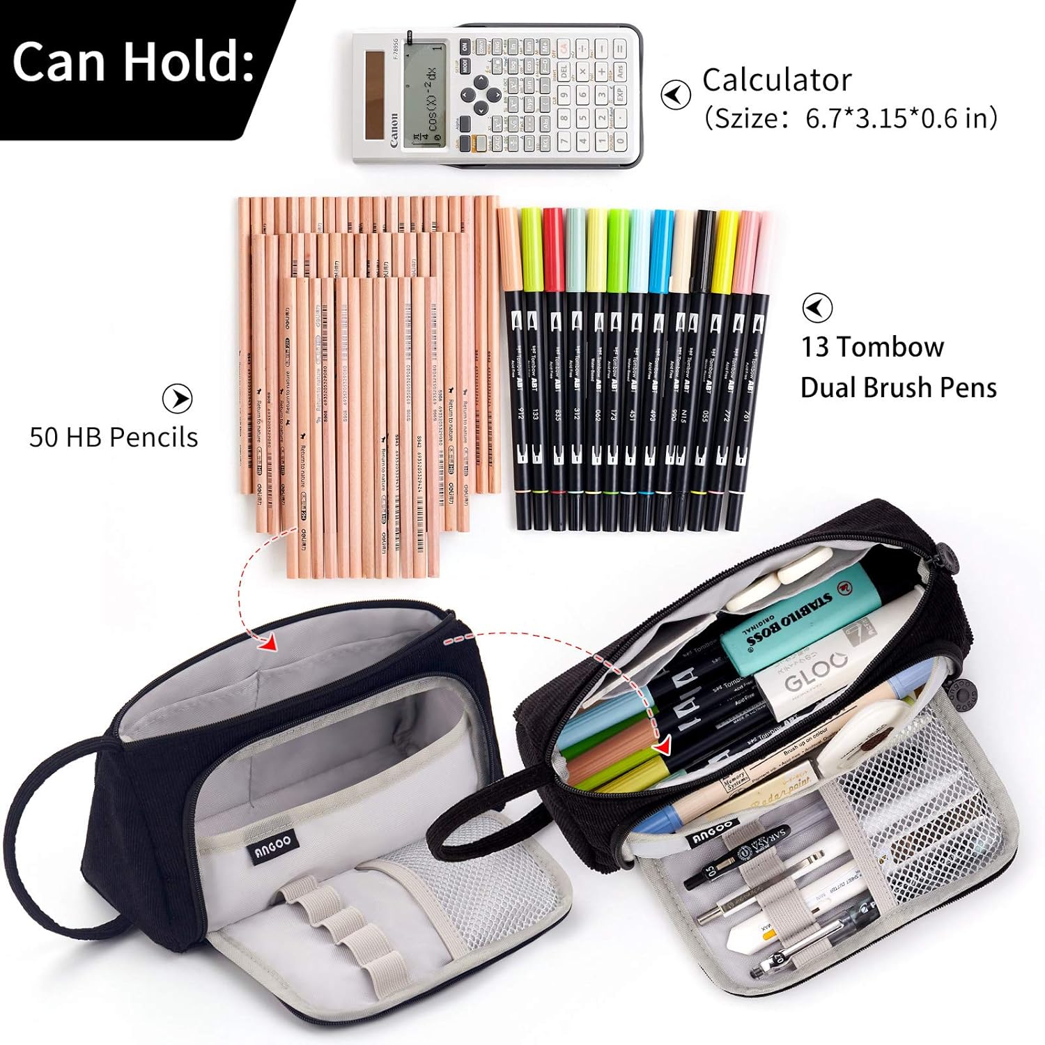 EASTHILL - ESTUCHE PARA LÁPICES DE GRAN CAPACIDAD ESCOLAR, OFICINA Y COLEGIAL PARA NIÑOS Y ADULTOS - NEGRO - 3