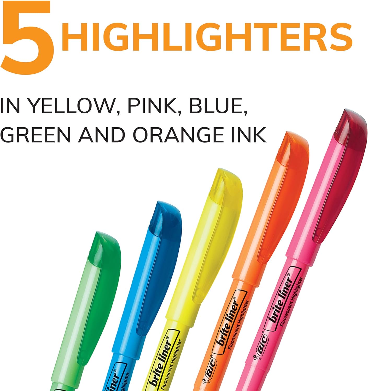 BIC BRITE LINER - RESALTADORES, PUNTA DE CINCEL, PAQUETE DE 5 RESALTADORES DE COLORES SURTIDOS, IDEAL PARA ORGANIZAR Y COLOREAR - 3