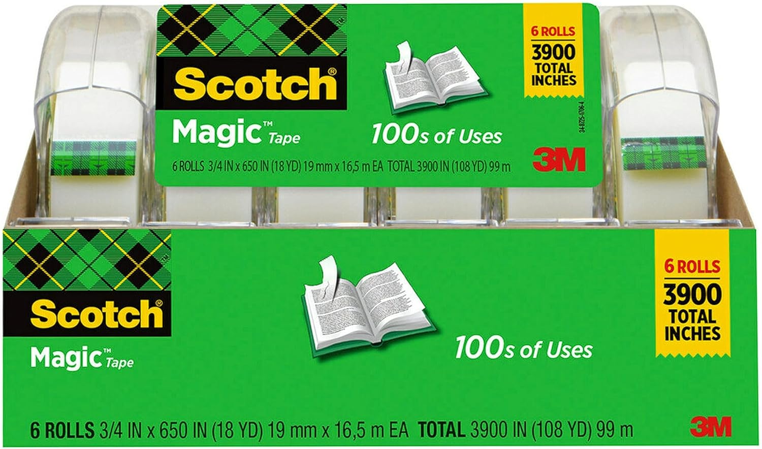 SCOTCH CINTA MÁGICA, CINTA TRANSPARENTE INVISIBLE, 6 ROLLOS DE CINTA CON DISPENSADORES, 3/4 PULGADAS X 650 PULGADAS - 3